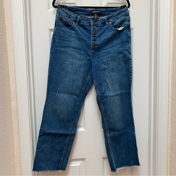 Kenneth Cole New York High Rise Straight Leg Button Fly Medium Blue Wash Jeans - Picture 2 of 6